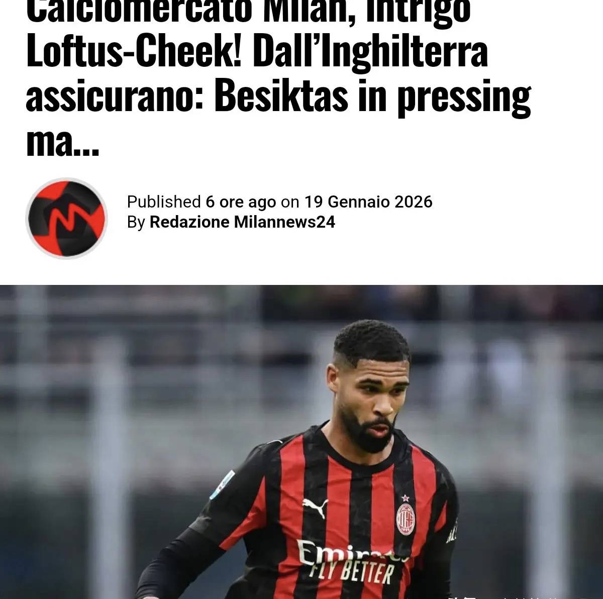 สื่ออิตาลีเปิดเผย: มิลานจะไม่ขายชิคในราคาต่ำ โดยมีค่าตัวขั้นต่ำเกิน 10 ล้านยูโร รูเบน ลอฟตัส-ชีค กองกลาง เบซิคตัส